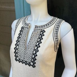 Ann Taylor Embroidered Linen Sheath Work Dress, size 0 - Natural White /Black